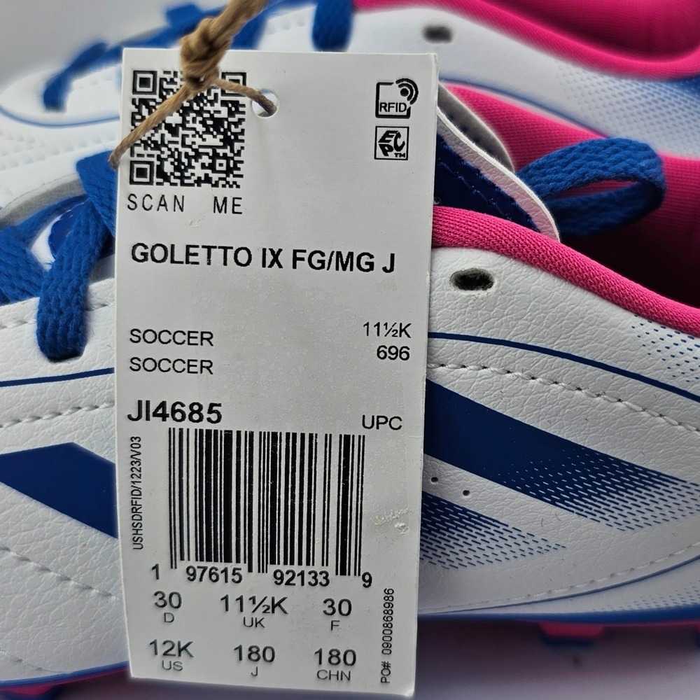Adidas Goletto IX FG/MG J Soccer Cleats White Blue Pink Kids Size 12K JI4685‎ - Picture 5 of 7